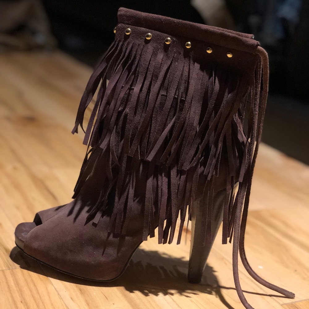 Bebe brown fringe high heels